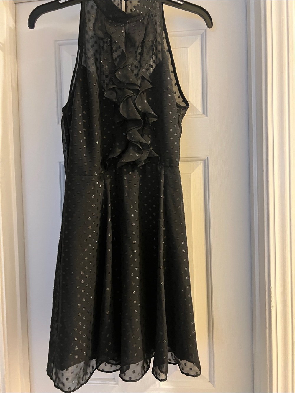 BCBGeneration Black Ruffle Polka Dot Halter Dress NWT